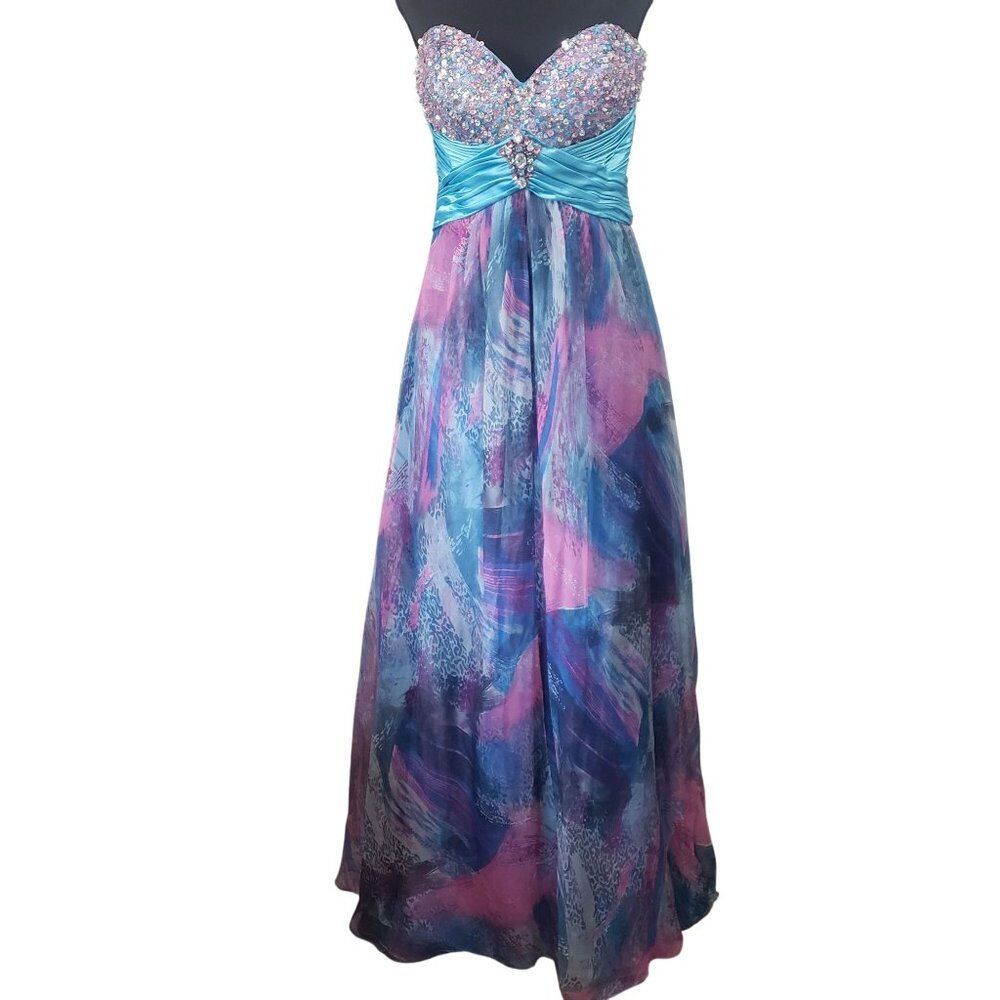 Tony Bowls Strapless Sequin Prom Formal Dress Size 6 90s Y2K Fairy Boho Glam